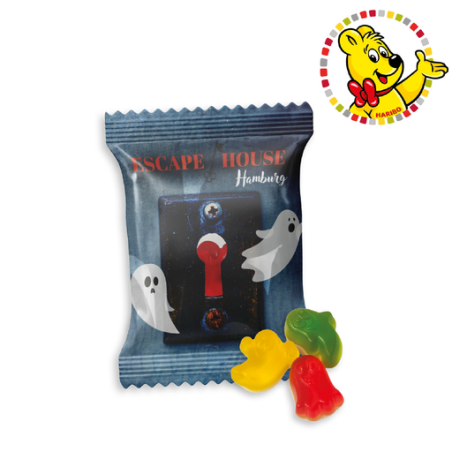 Sachet de bonbon personnalisable Joyeux Fantômes Haribo® (par lot de 100 sachets) 3 pièces 15g Sachet de bonbon personnalisable Joyeux Fantômes Haribo® (par lot de 100 sachets) 3 pièces 15g
