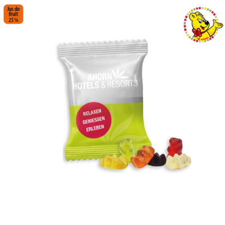Sachet de bonbon personnalisable Mini Oursons d‘Or au jus de fruits Haribo® (par lot de 100 sachets) 10g Sachet de bonbon personnalisable Mini Oursons d‘Or au jus de fruits Haribo® (par lot de 100 sachets) 10g