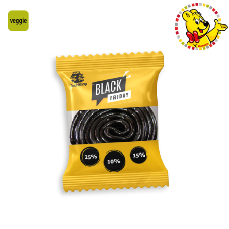 Sachet de bonbon personnalisable Rouleau Rotella à la réglisse Haribo® (par lot de 100 sachets) 10g Sachet de bonbon personnalisable Rouleau Rotella à la réglisse Haribo® (par lot de 100 sachets) 10g