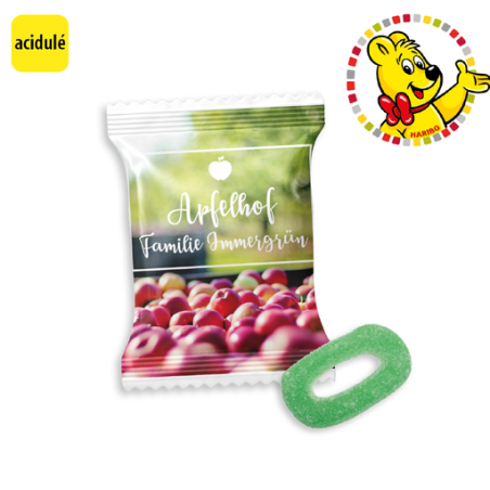 Sachet de bonbon personnalisable anneaux pomme acidulés Haribo® (par lot de 100 sachets) 1 pièce 8g Sachet de bonbon personnalisable anneaux pomme acidulés Haribo® (par lot de 100 sachets) 1 pièce 8g