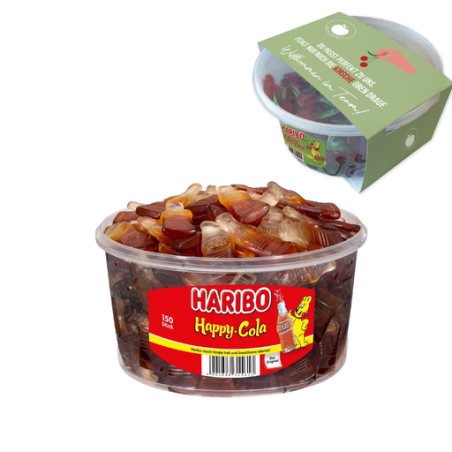 Boîte rondes personnalisable de bonbons Haribo® avec banderole en carton Boîte rondes personnalisable de bonbons Haribo® avec banderole en carton