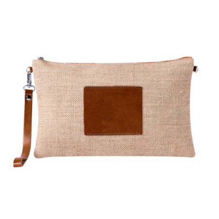 Trousse de toilette personnalisable en jute et similicuir Tashi Trousse de toilette personnalisable en jute et similicuir Tashi