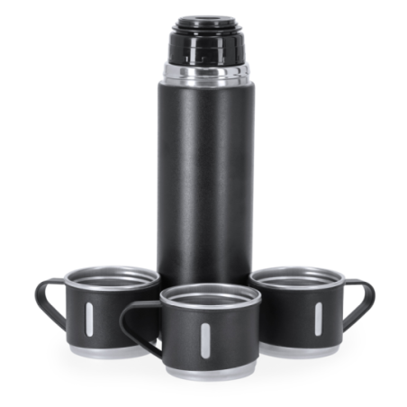 Thermos en inox personnalisable de 420ml avec 3 tasses inox 140ml - Melbir