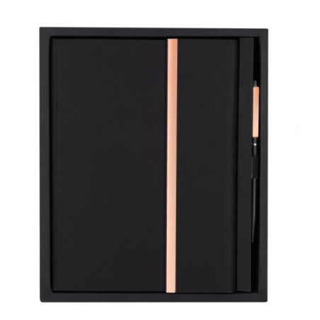 Coffret personnalisable avec carnet en PU et stylo en aluminium recyclé encre bleue
