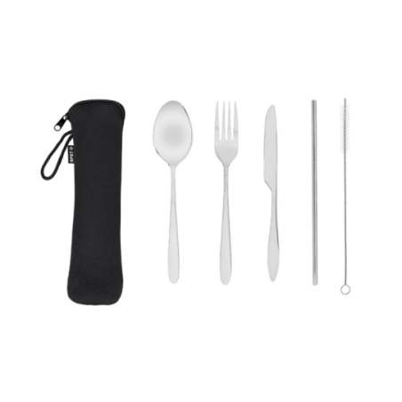 Set de couverts personnalisable en inox dans son étui en RPET - Moktar