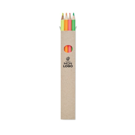 Lot de 4 crayons de couleurs publicitaire dans une boite kraft BOWY