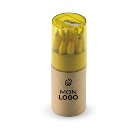 Tube personnalisable en carton avec 12 crayons de couleur et taille crayon