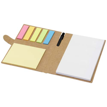 Bloc notes adhésif personnalisable en papier 70g/m2 FSC avec stylo bille (encre noire)