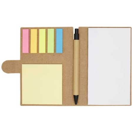 Bloc notes adhésif personnalisable en papier 70g/m2 FSC avec stylo bille (encre noire)