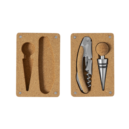 Coffret personnalisé en liège avec tire bouchon et bouchon en inox Maquin