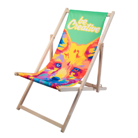 Chaise longue personnalisable en bois et tissu polyester RPET 600D impression en sublimation - Soléo Chaise longue personnalisable en bois et tissu polyester RPET 600D impression en sublimation - Soléo