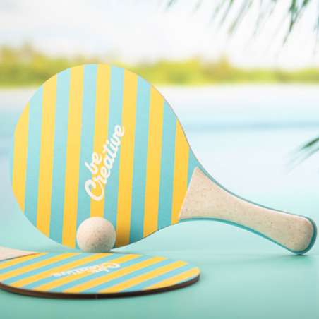 Set de raquettes de plage personnalisable en bois et plastique de paille de blé avec balle incluse - Sandplay Set de raquettes de plage personnalisable en bois et plastique de paille de blé avec balle incluse - Sandplay