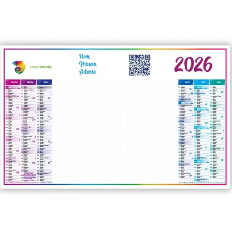 Calendrier personnalisable avec surface effaçable à sec 65 x 40,5 cm - Tyr