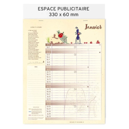 Calendrier feuillets personnalisable avec emploi du temps Jean de la fontaine Calendrier feuillets personnalisable avec emploi du temps Jean de la fontaine