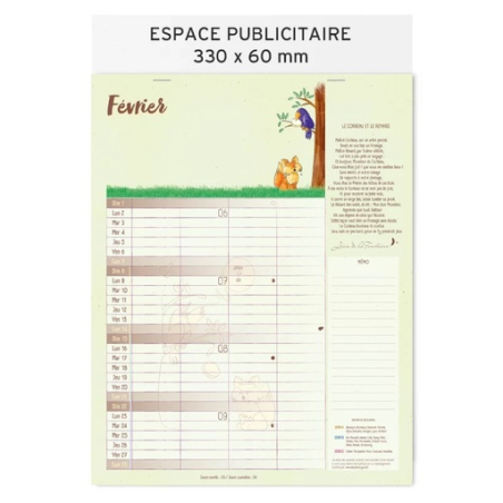 Calendrier feuillets personnalisable avec emploi du temps Jean de la fontaine Calendrier feuillets personnalisable avec emploi du temps Jean de la fontaine