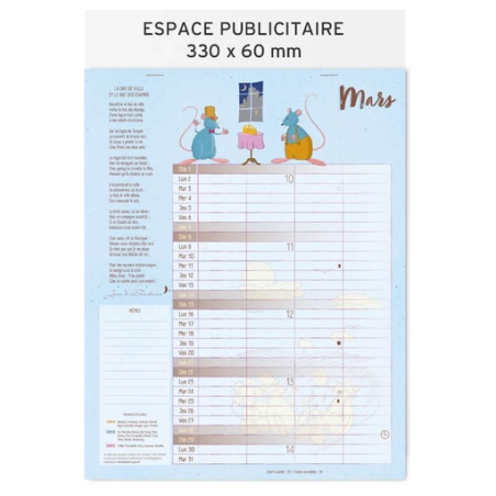 Calendrier feuillets personnalisable avec emploi du temps Jean de la fontaine Calendrier feuillets personnalisable avec emploi du temps Jean de la fontaine
