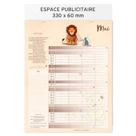 Calendrier feuillets personnalisable avec emploi du temps Jean de la fontaine Calendrier feuillets personnalisable avec emploi du temps Jean de la fontaine