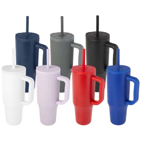 Grand gobelet isotherme personnalisable Brady 900 ml certifié RCS avec paille en silicone Grand gobelet isotherme personnalisable Brady 900 ml certifié RCS avec paille en silicone