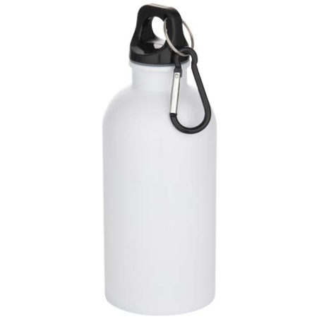 Gourde publicitaire Oregon de 400&nbsp;ml en acier inoxydable recyclé à simple paroi certifié RCS avec mousqueton (impression par sub