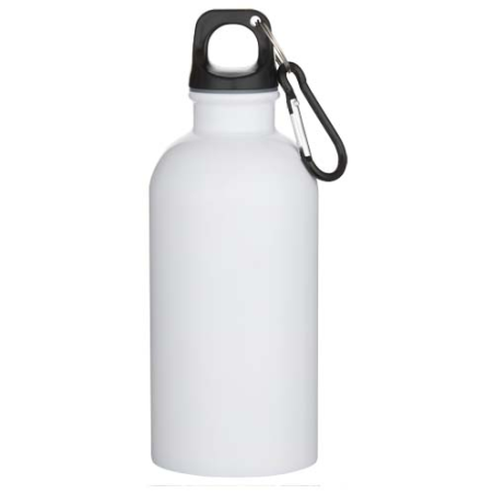 Gourde publicitaire Oregon de 400&nbsp;ml en acier inoxydable recyclé à simple paroi certifié RCS avec mousqueton (impression par sub