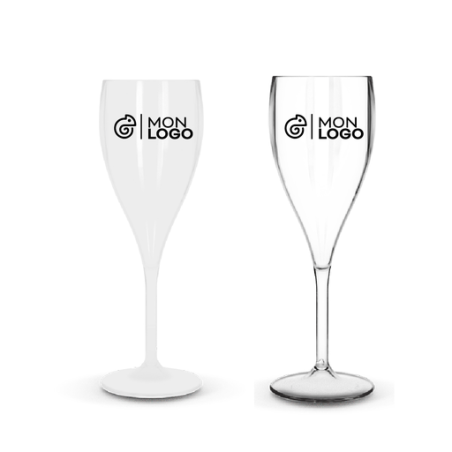Flûte à champagne personnalisable en plastique réutilisable en tritan 16cl avec option nominative Blanche ou transparente - Bull