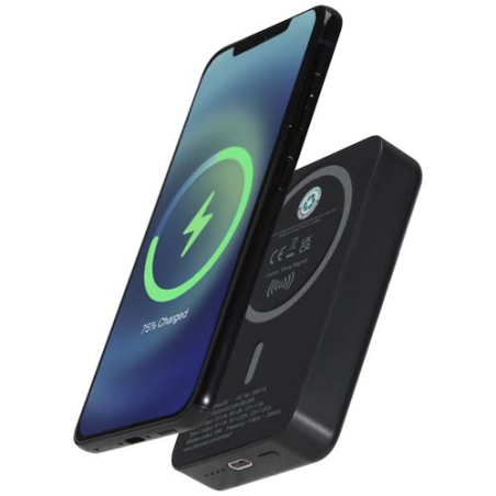 Batterie de secours personnalisable Acrab magnétique sans fil de 10&nbsp;000&nbsp;mAh et 15&nbsp;W avec PD de 20&nbsp;W - fabriquée en plastique rec
