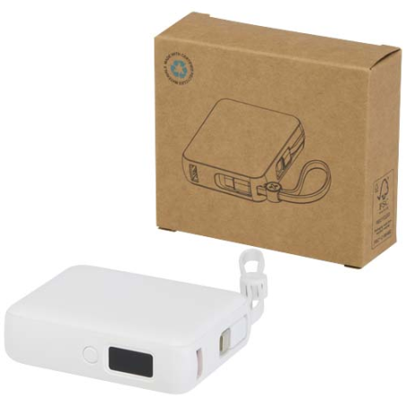 Batterie externe personnalisable Acrux de 10&nbsp;000&nbsp;mAh et&nbsp;35&nbsp;W pour tablette avec câble Type-C intégré - fabriquée en plastique re