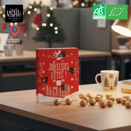 Calendrier de l'avent personnalisable avec bille de chocolat cœur céréales caramel bio - 19 x 16 cm