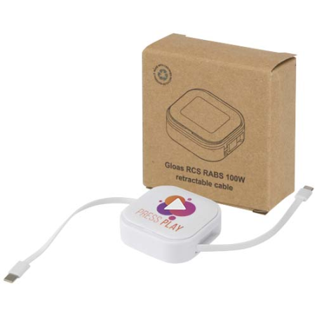 Câble rétractable personnalisé 5 en 1 Gloas en matériaux recyclés pour synchronisation de données et charge rapide de 100&nbsp;W avec
