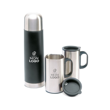 Thermos personnalisé en inox 500ml avec ses 2 tasses en inox 220ml