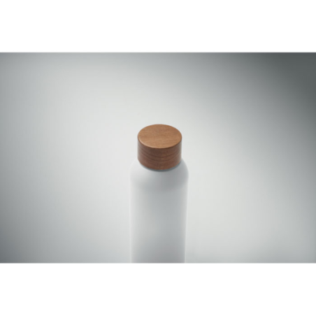 Bouteille publicitaire simple paroi en acier inoxydable recyclé avec finition en caoutchouc et couvercle en bois d'acacia 700 m