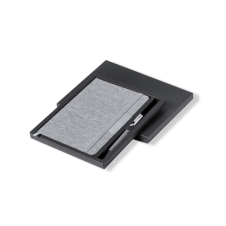 Coffret personnalisable bloc note et stylo en métal et polyester RPET 300D