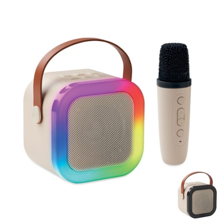Kit de karaoké personnalisable avec haut parleur sans fil 5W avec LED en ABS recyclé poignée en Plastique et microphone KARASET+