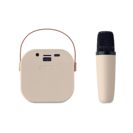 Kit de karaoké personnalisable avec haut parleur sans fil 5W avec LED en ABS recyclé poignée en Plastique et microphone KARASET+