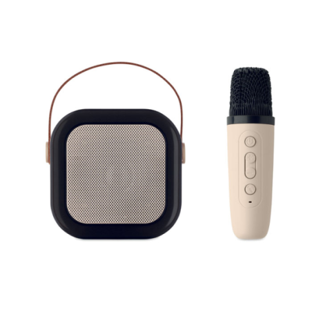 Kit de karaoké personnalisable avec haut parleur sans fil 5W avec LED en ABS recyclé poignée en Plastique et microphone KARASET+