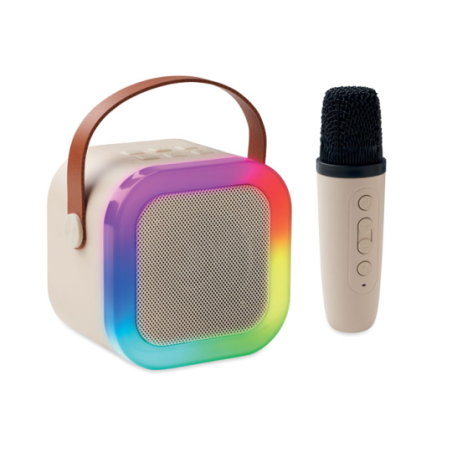 Kit de karaoké personnalisable avec haut parleur sans fil 5W avec LED en ABS recyclé poignée en Plastique et microphone KARASET+