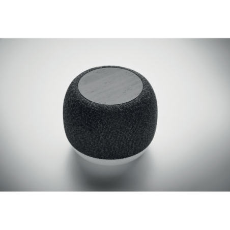 Enceinte publicitaire en ABS et tissu RPET avec base lumière d'ambiance chargeur sans fil et batterie rechargeable Li-ION 1200 m