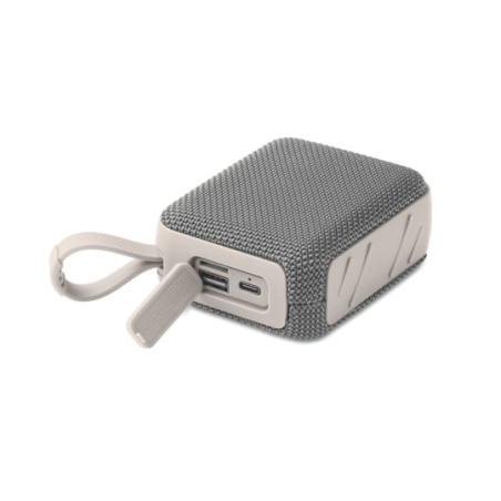 Enceinte personnalisable sans fil en ABS avec tissu RPET et cordon de suspension 5W avec batterie rechargeable Li-iON 800 mAh OB