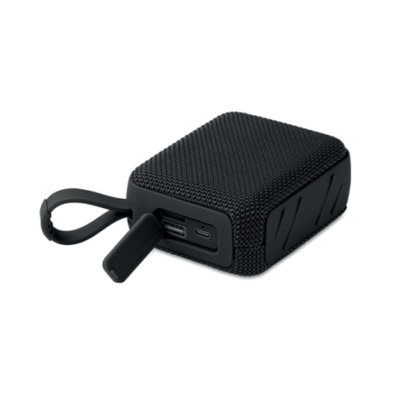 Enceinte personnalisable sans fil en ABS avec tissu RPET et cordon de suspension 5W avec batterie rechargeable Li-iON 800 mAh OB