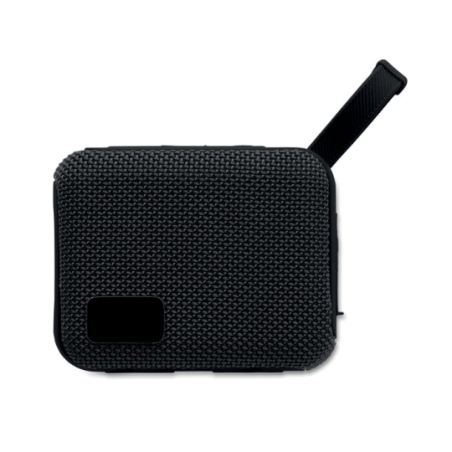 Enceinte personnalisable sans fil en ABS avec tissu RPET et cordon de suspension 5W avec batterie rechargeable Li-iON 800 mAh OB