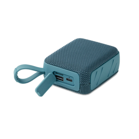 Enceinte personnalisable sans fil en ABS avec tissu RPET et cordon de suspension 5W avec batterie rechargeable Li-iON 800 mAh OB