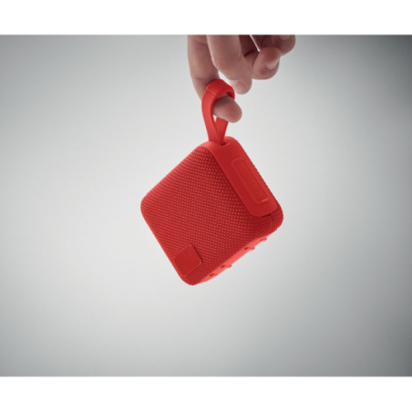 Enceinte personnalisable sans fil en ABS avec tissu RPET et cordon de suspension 5W avec batterie rechargeable Li-iON 800 mAh OB