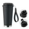 Gobelet personnalisable double paroi isotherme en acier inoxydable recyclé avec couvercle en plastique et sangle de transport en Gobelet personnalisable double paroi isotherme en acier inoxydable recyclé avec couvercle en plastique et sangle de transport en