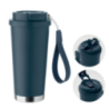 Gobelet personnalisable double paroi isotherme en acier inoxydable recyclé avec couvercle en plastique et sangle de transport en Gobelet personnalisable double paroi isotherme en acier inoxydable recyclé avec couvercle en plastique et sangle de transport en