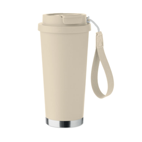 Gobelet personnalisable double paroi isotherme en acier inoxydable recyclé avec couvercle en plastique et sangle de transport en
