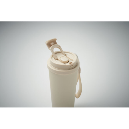 Gobelet personnalisable double paroi isotherme en acier inoxydable recyclé avec couvercle en plastique et sangle de transport en