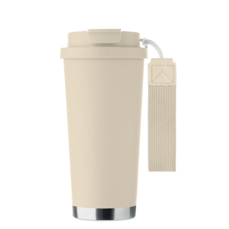 Gobelet personnalisable double paroi isotherme en acier inoxydable recyclé avec couvercle en plastique et sangle de transport en