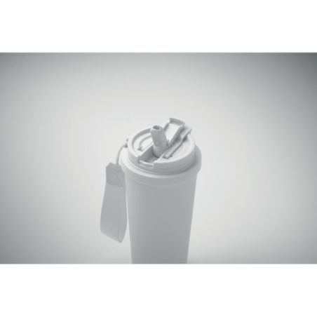 Gobelet personnalisable double paroi isotherme en acier inoxydable recyclé avec couvercle en plastique et sangle de transport en