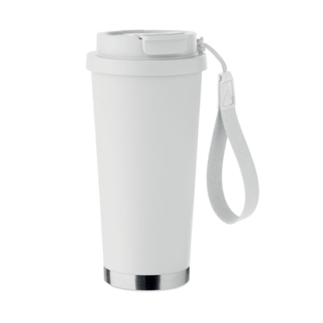Gobelet personnalisable double paroi isotherme en acier inoxydable recyclé avec couvercle en plastique et sangle de transport en