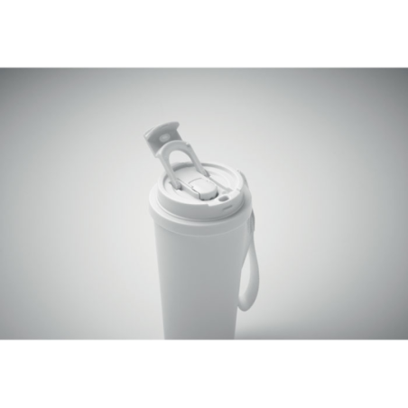 Gobelet personnalisable double paroi isotherme en acier inoxydable recyclé avec couvercle en plastique et sangle de transport en